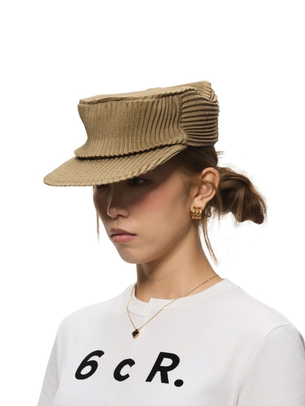 6 crayon army green pleated flat top stretch baseball cap
